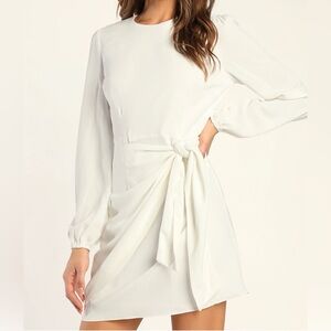 Lulu's White Long-Sleeve Tie-Front Mini Dress